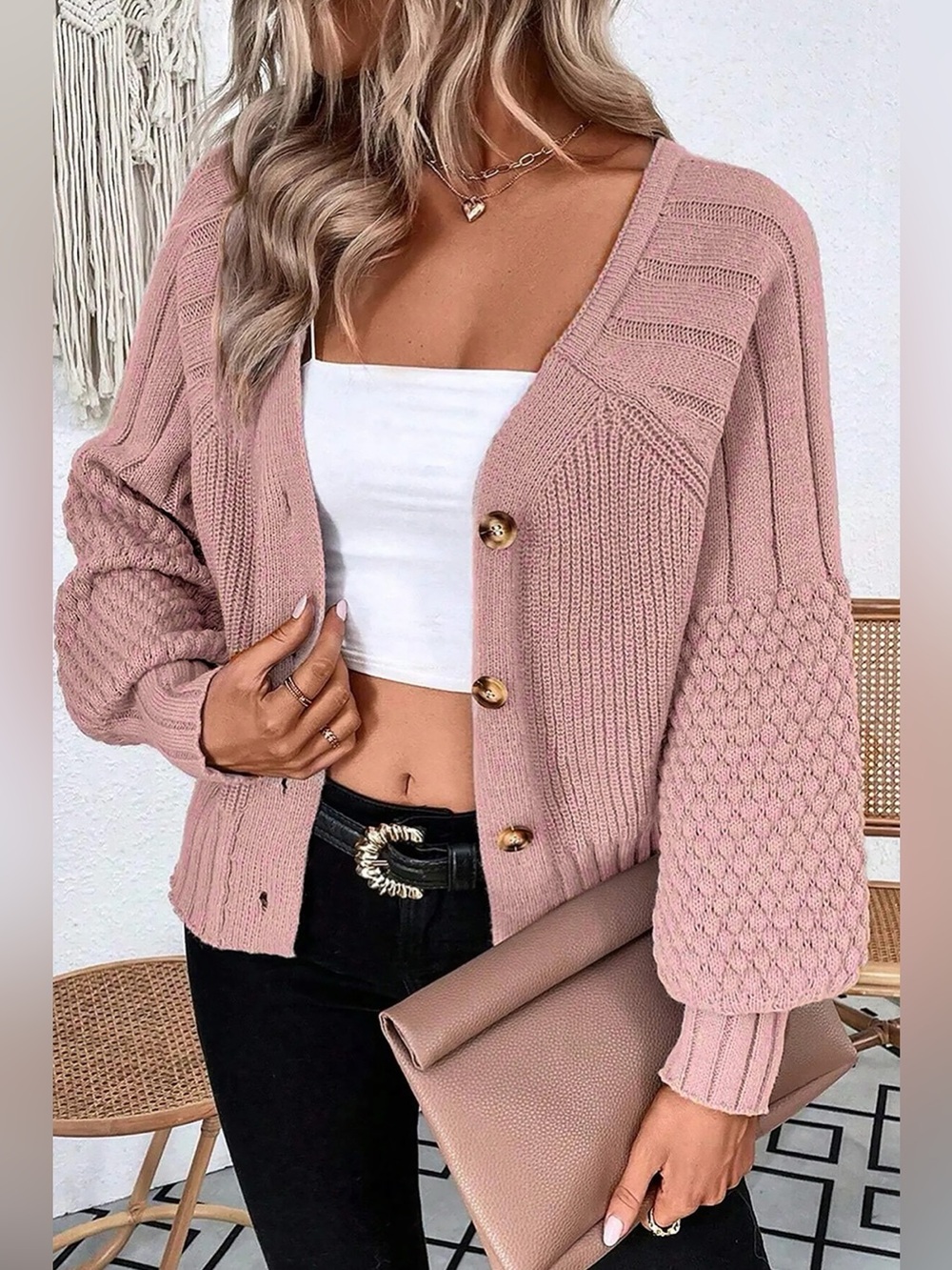V-Neck Button-Down Cardigan